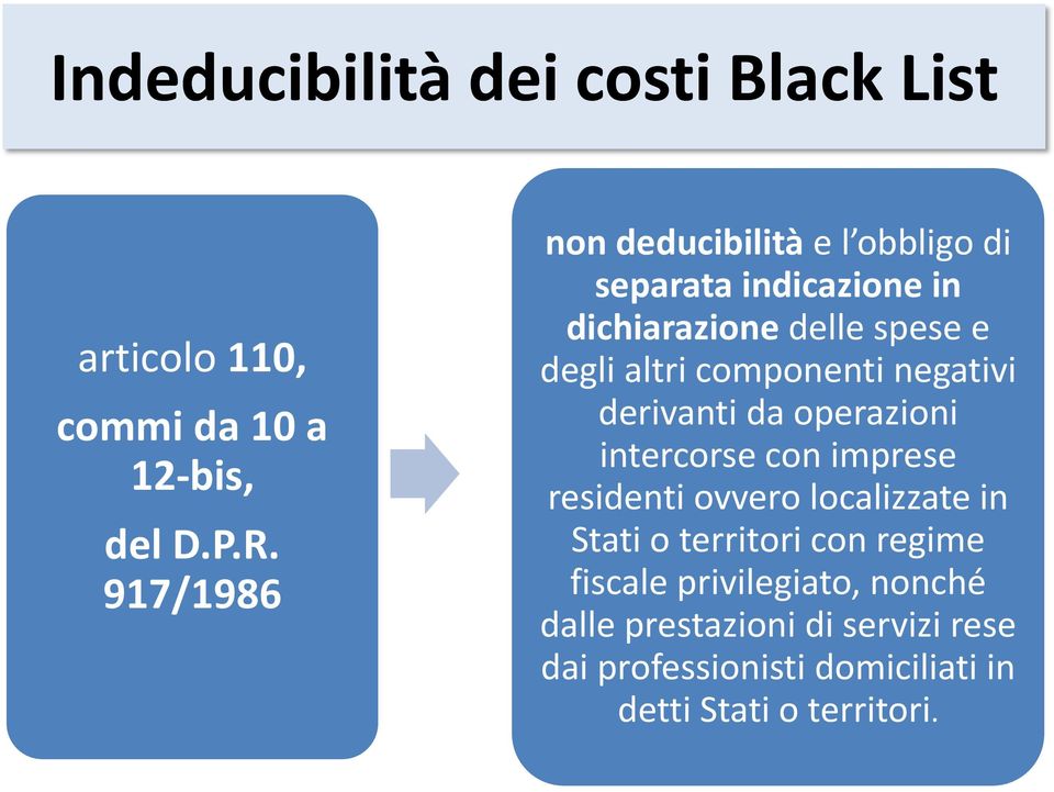 componenti negativi derivanti da operazioni intercorse con imprese residenti ovvero localizzate in Stati o