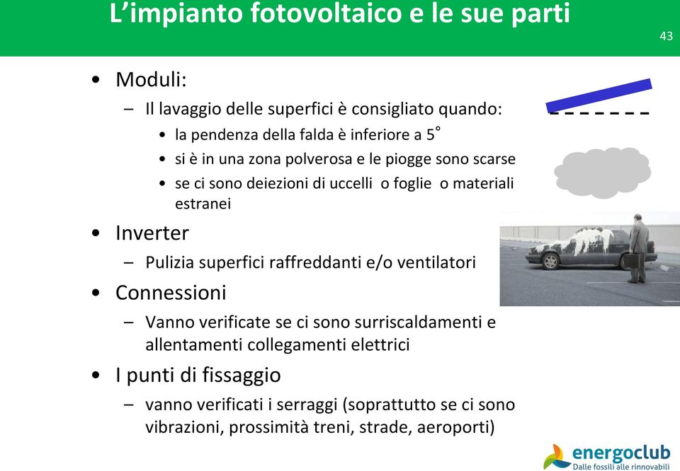 estranei Pulizia superfici raffreddanti e/o ventilatori Connessioni Vanno verificate se ci sono surriscaldamenti e allentamenti