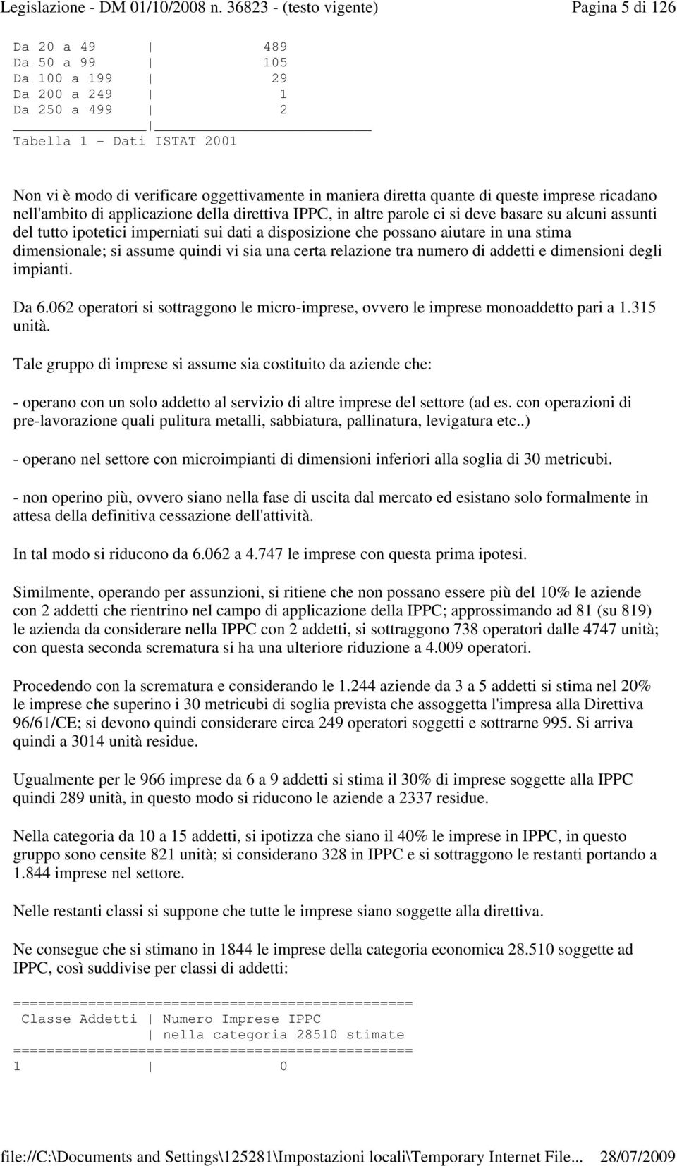 una stima dimensionale; si assume quindi vi sia una certa relazione tra numero di addetti e dimensioni degli impianti. Da 6.