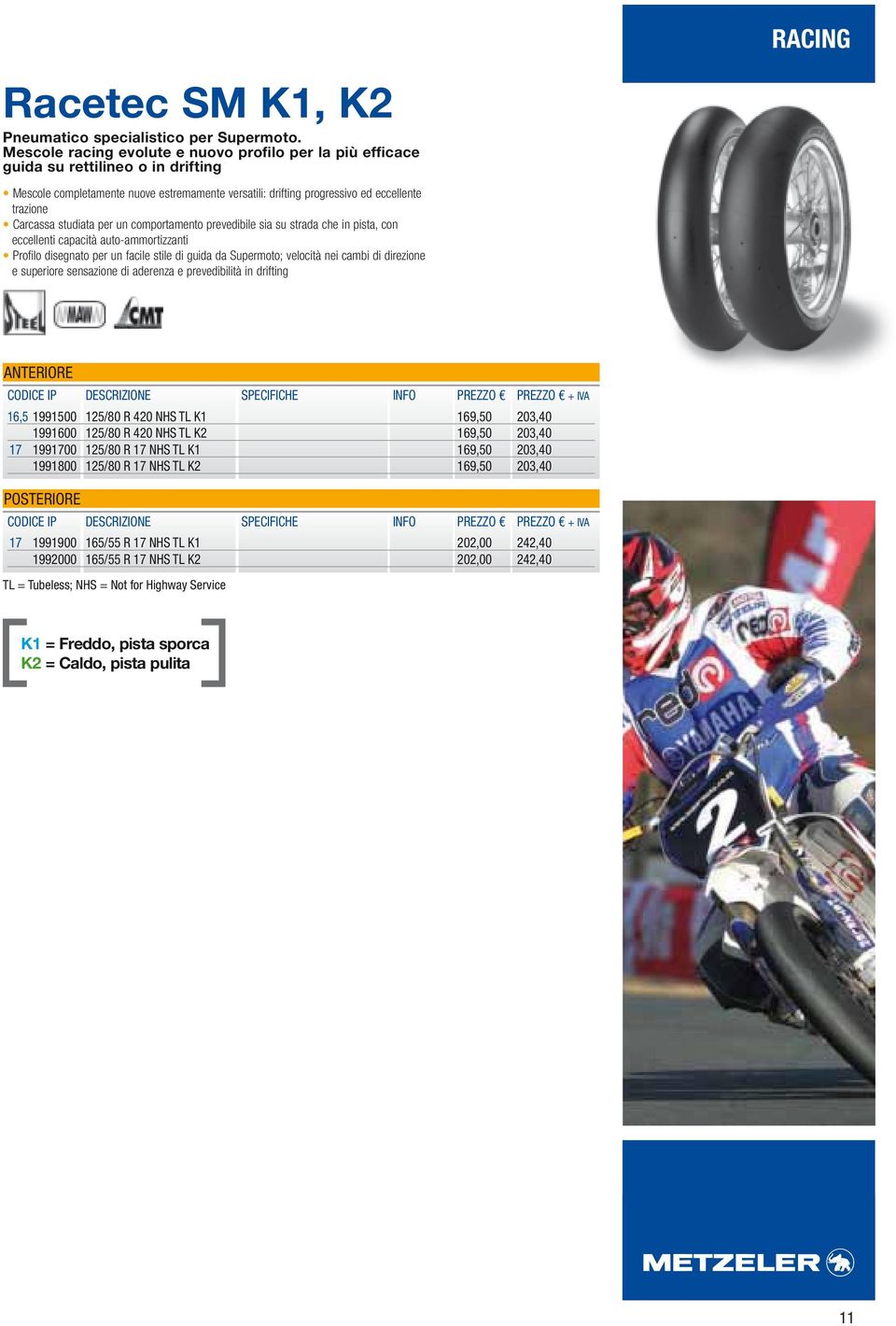 studiata per un comportamento prevedibile sia su strada che in pista, con eccellenti capacità auto-ammortizzanti Profilo disegnato per un facile stile di guida da Supermoto; velocità nei cambi di