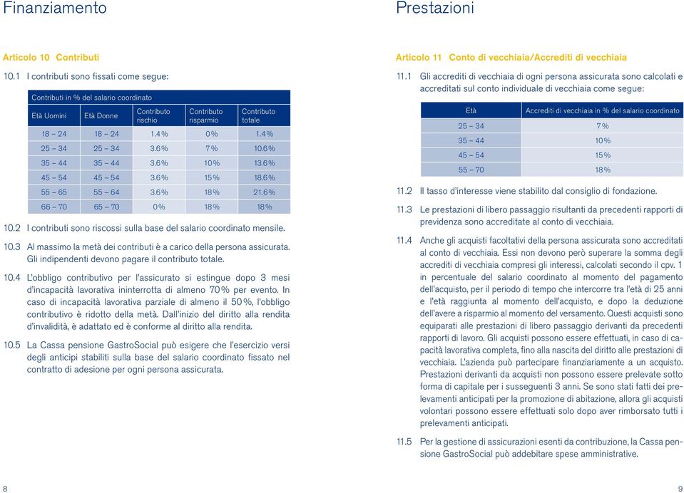 2 I contributi sono riscossi sulla base del salario coordinato mensile. 10.3 Al massimo la metà dei contributi è a carico della persona assicurata. Gli indipendenti devono pagare il contributo totale.