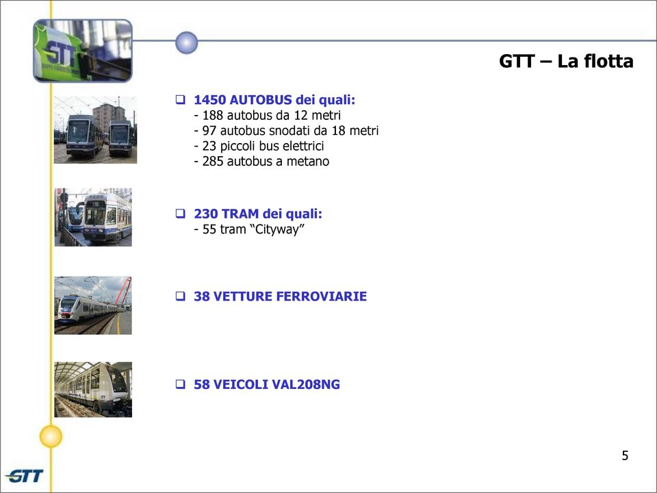 elettrici - 285 autobus a metano 230 TRAM dei quali: - 55