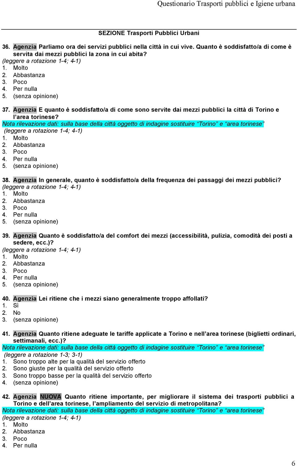 Agenzia In generale, quanto è soddisfatto/a della frequenza dei passaggi dei mezzi pubblici? 39.