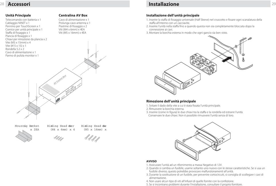 x 15mm) x 4 Vite (#15 x 15) x 1 Rondella 5.2 x 2 Cavo di alimentazione x 1 Panno di pulizia monitor x 1 Installazione dell unità principale 1.