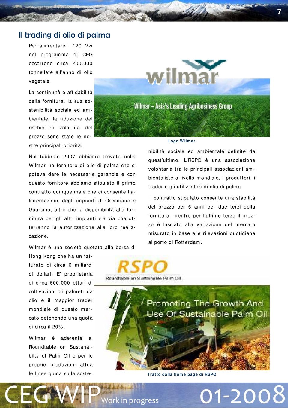 Nel febbraio 2007 abbiamo trovato nella Wilmar un fornitore di olio di palma che ci poteva dare le necessarie garanzie e con questo fornitore abbiamo stipulato il primo contratto quinquennale che ci