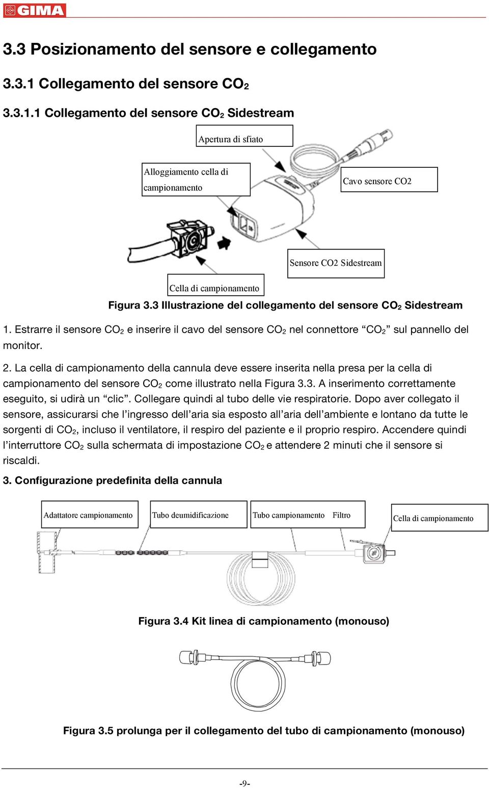 La cella di campionamento della cannula deve essere inserita nella presa per la cella di campionamento del sensore CO 2 come illustrato nella Figura 3.