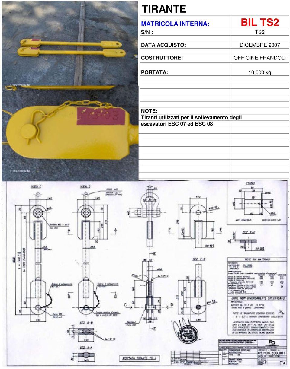 000 kg NOTE: Tiranti utilizzati per il