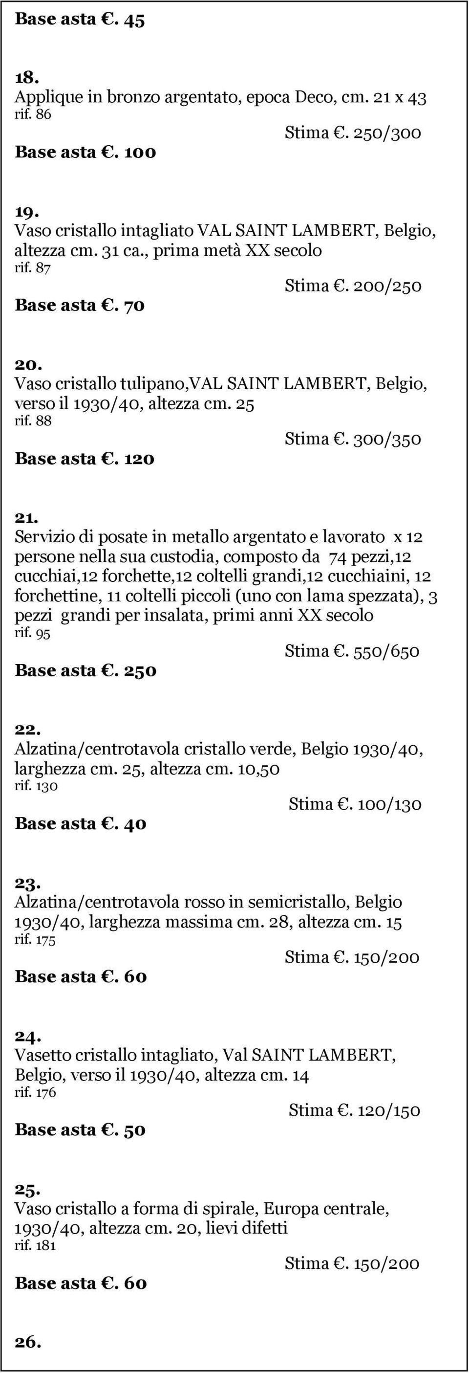 Servizio di posate in metallo argentato e lavorato x 12 persone nella sua custodia, composto da 74 pezzi,12 cucchiai,12 forchette,12 coltelli grandi,12 cucchiaini, 12 forchettine, 11 coltelli piccoli