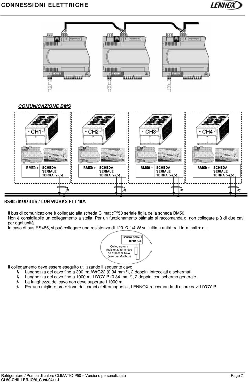 In caso di bus RS485, si può collegare una resistenza di 120 Ω 1/4 W sull ultima unità tra i terminali + e -.