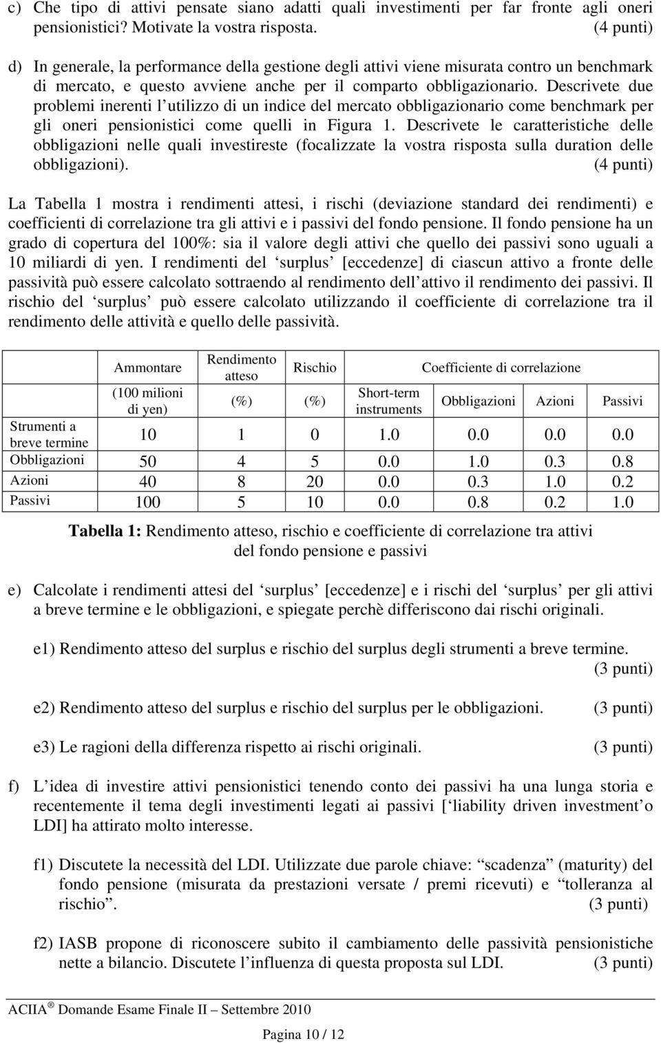 Descrivete due problemi inerenti l utilizzo di un indice del mercato obbligazionario come benchmark per gli oneri pensionistici come quelli in Figura 1.