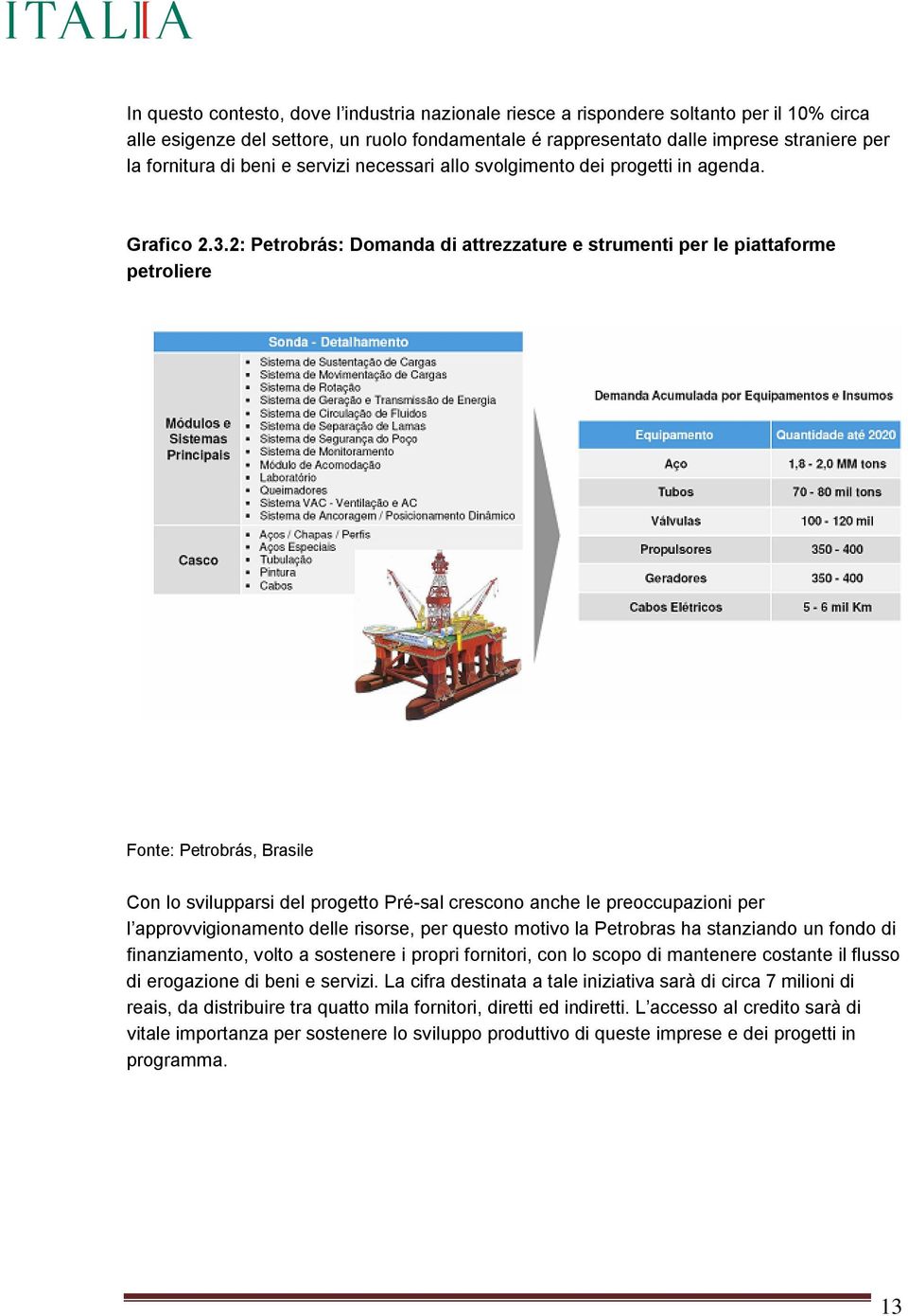 2: Petrobrás: Domanda di attrezzature e strumenti per le piattaforme petroliere Fonte: Petrobrás, Brasile Con lo svilupparsi del progetto Pré-sal crescono anche le preoccupazioni per l