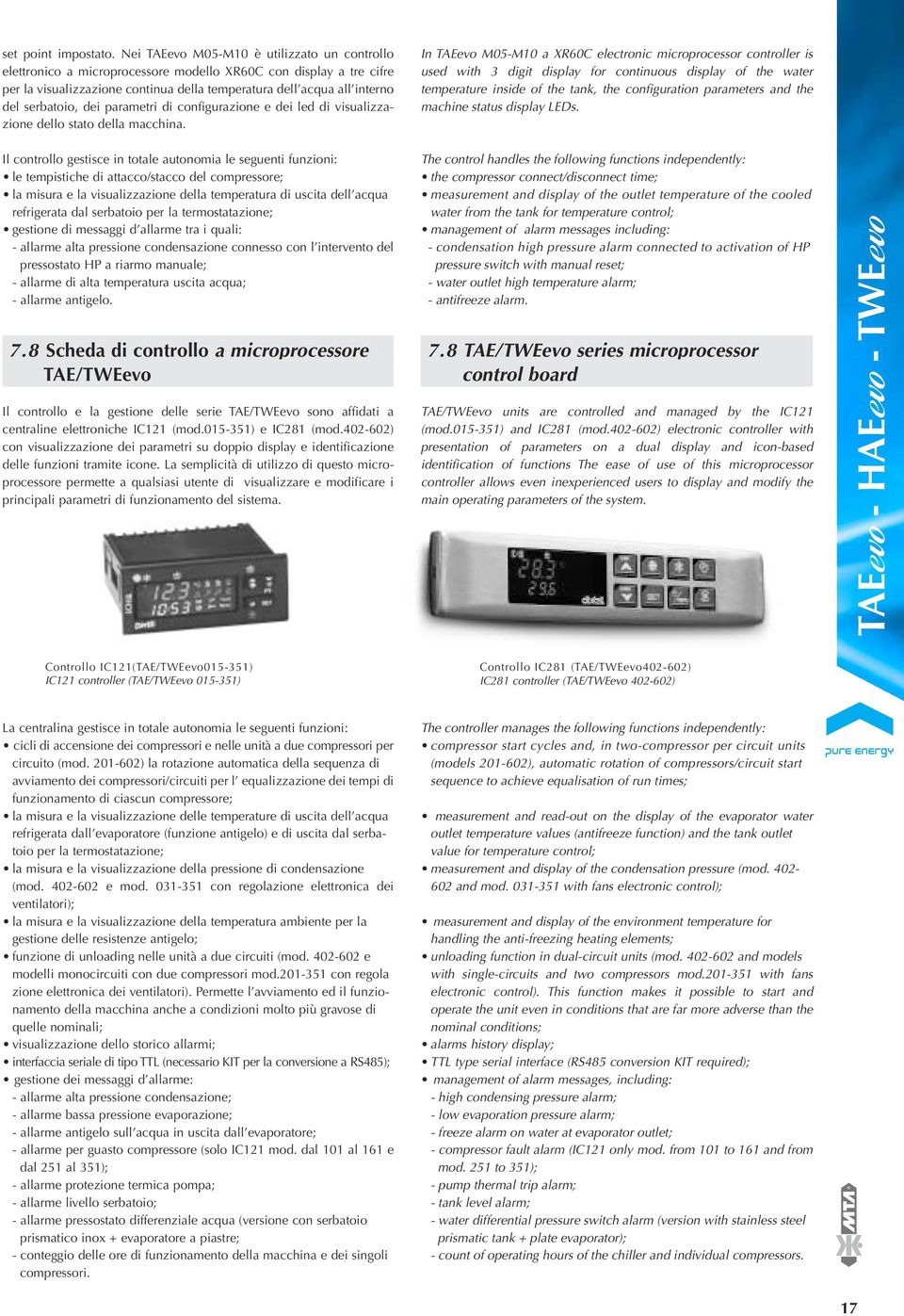 parametri di configurazione e dei led di visualizzazione dello stato della macchina.