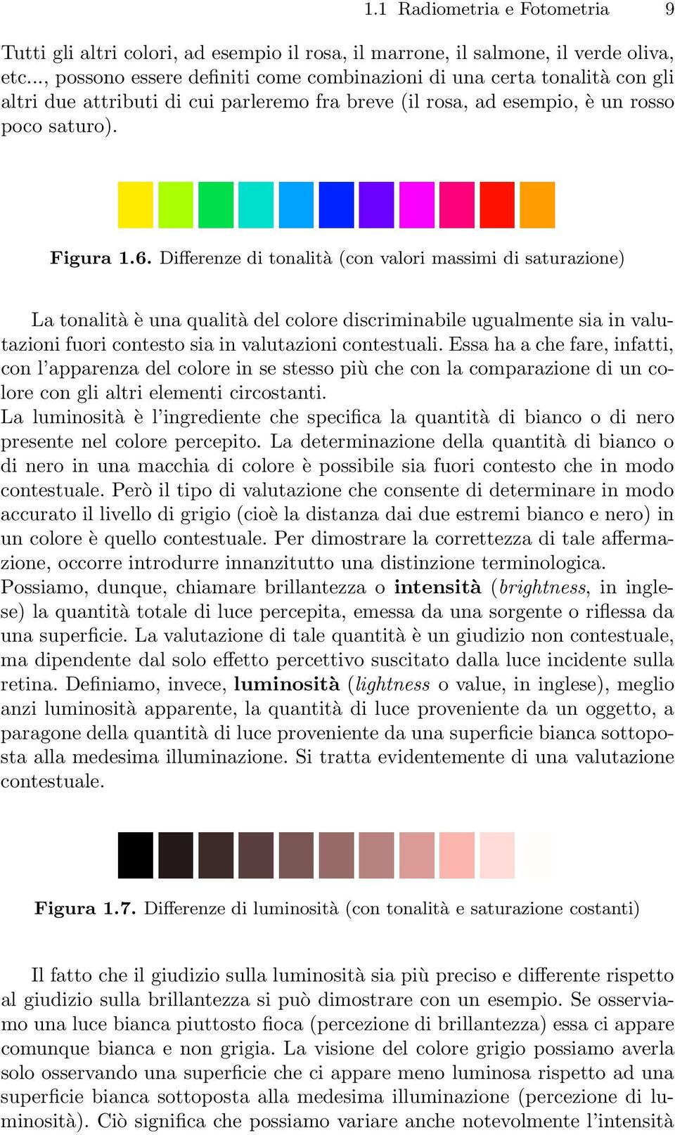Differenze di tonalità (con valori massimi di saturazione) La tonalità è una qualità del colore discriminabile ugualmente sia in valutazioni fuori contesto sia in valutazioni contestuali.