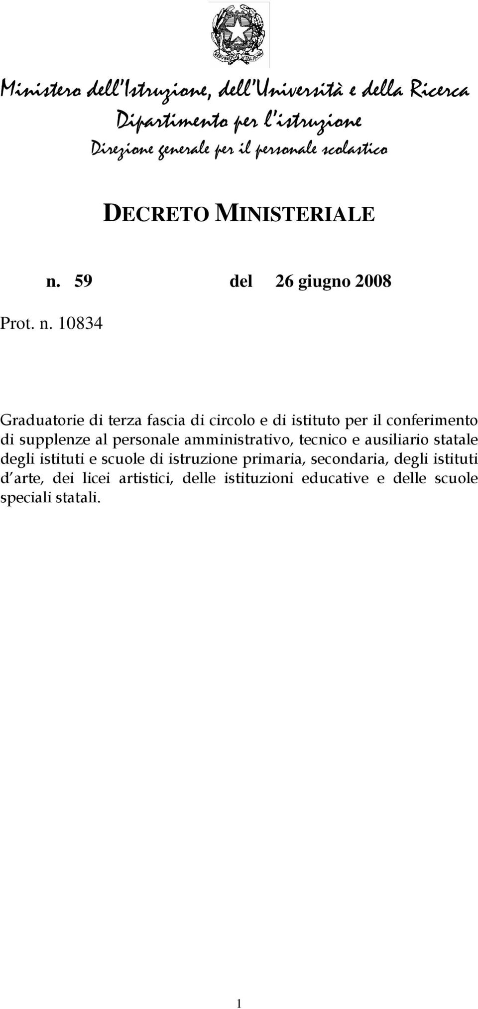 59 del 26 giugno 2008 Prot. n.