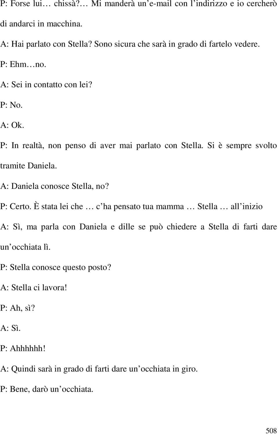 Si è sempre svolto tramite Daniela. A: Daniela conosce Stella, no? P: Certo.