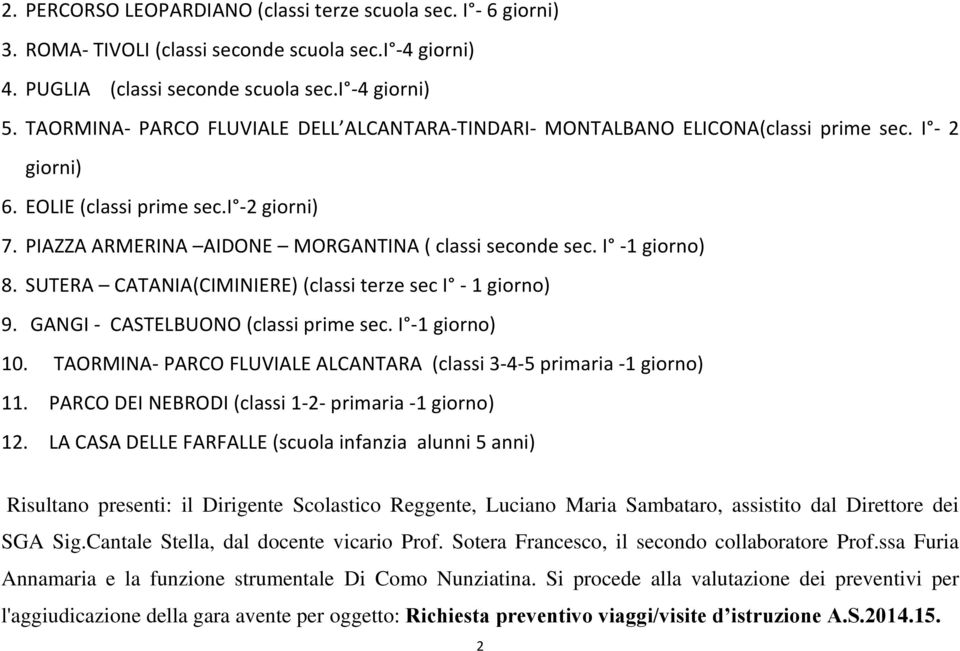 I -1 giorno) 8. SUTERA CATANIA(CIMINIERE) (classi terze sec I - 1 giorno) 9. GANGI - CASTELBUONO (classi prime sec. I -1 giorno) 10.