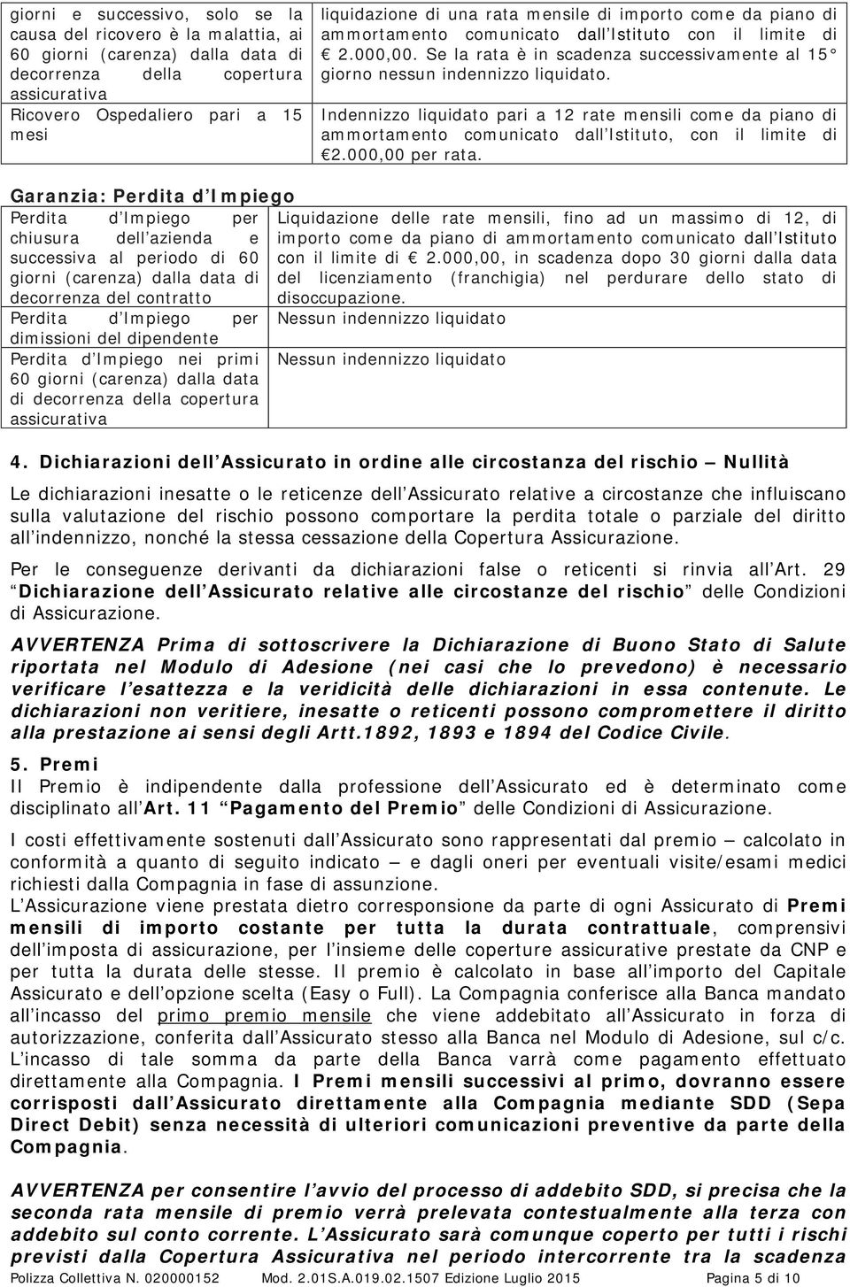 Indennizzo liquidato pari a 12 rate mensili come da piano di ammortamento comunicato dall Istituto, con il limite di 2.000,00 per rata.