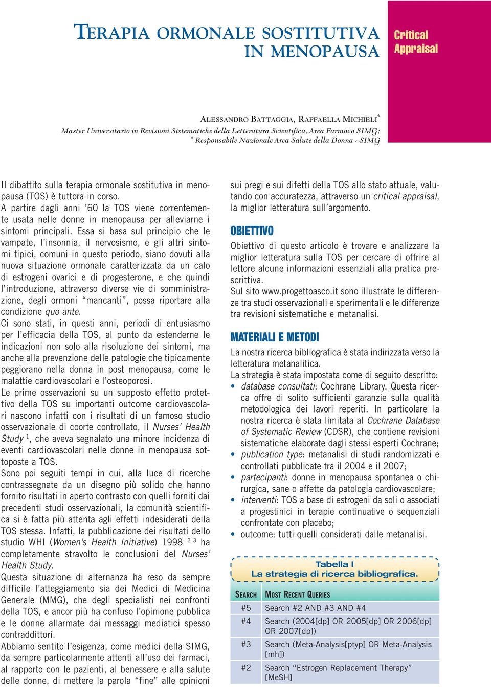 A partire dagli anni 60 la TOS viene correntemente usata nelle donne in menopausa per alleviarne i sintomi principali.