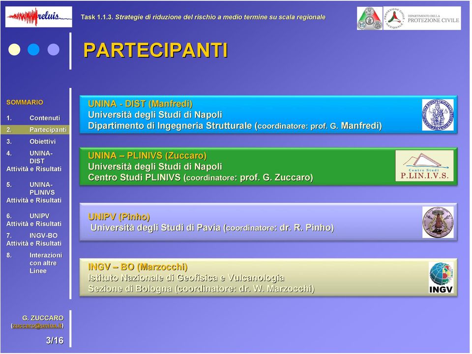 Zuccaro) UNIPV (Pinho) Università degli Studi di Pavia (coordinatore( coordinatore: : dr. R.