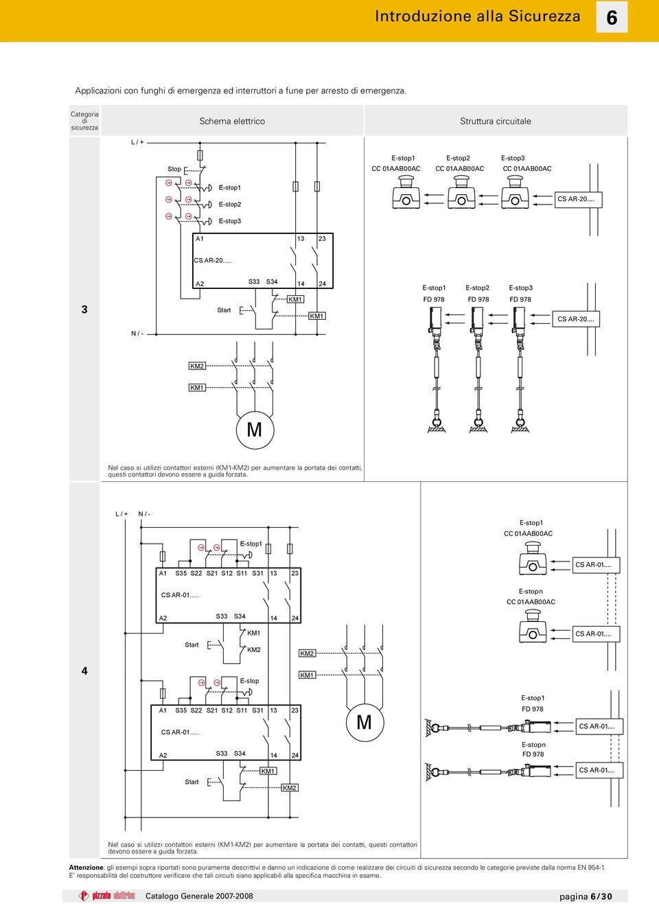 .. 24 E-stop1 E-stop2 E-stop3 3 FD 978 FD 978 FD 978 CS AR-20... Nel caso si utilizzi contattori esterni (-) per aumentare la portata dei contatti, questi contattori devono essere a guida forzata.