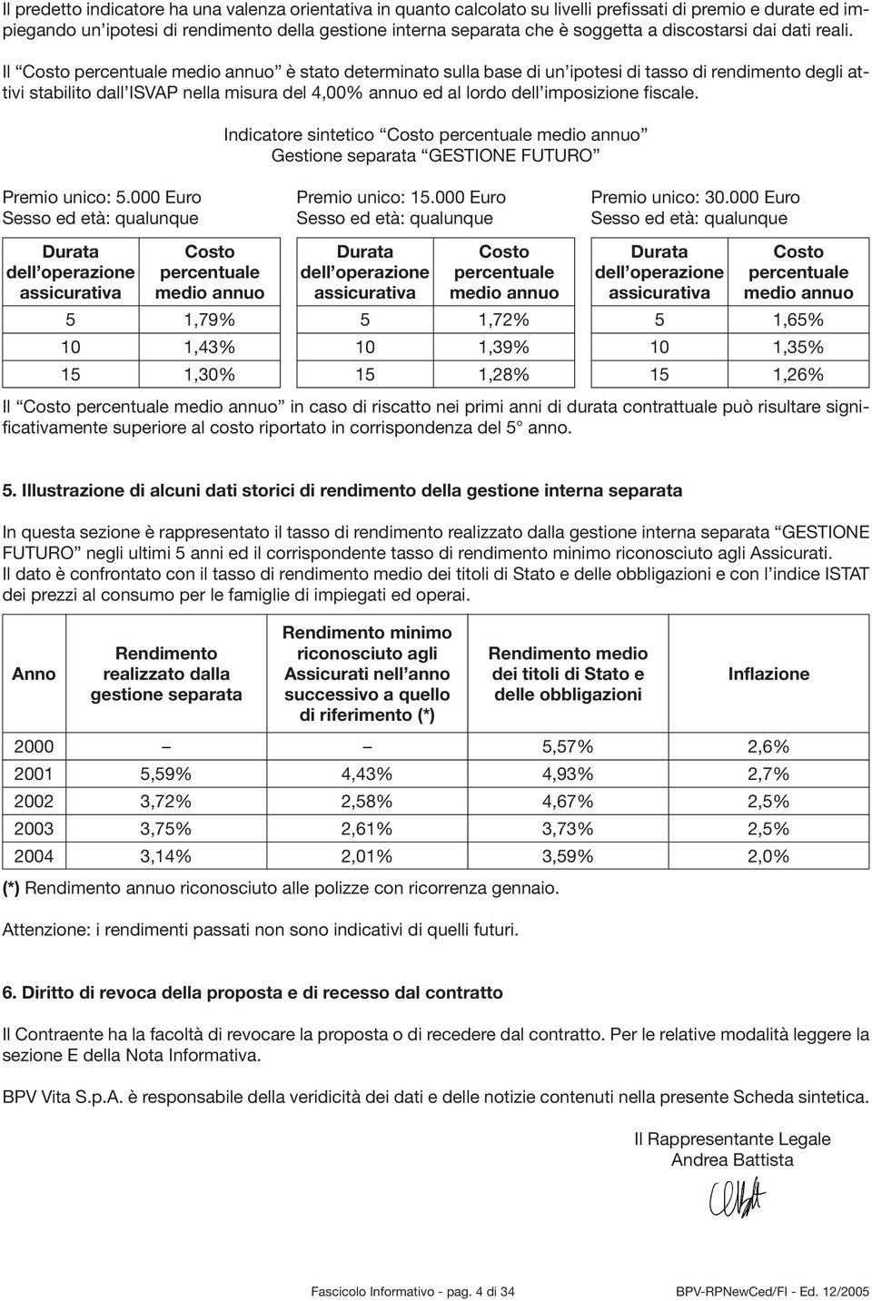 Il Costo percentuale medio annuo è stato determinato sulla base di un ipotesi di tasso di rendimento degli attivi stabilito dall ISVAP nella misura del 4,00% annuo ed al lordo dell imposizione