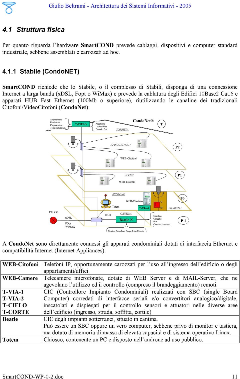 richiede che lo Stabile, o il complesso di Stabili, disponga di una connessione Internet a larga banda (xdsl, Fopt o WiMax) e prevede la cablatura degli Edifici 10Base2 Cat.