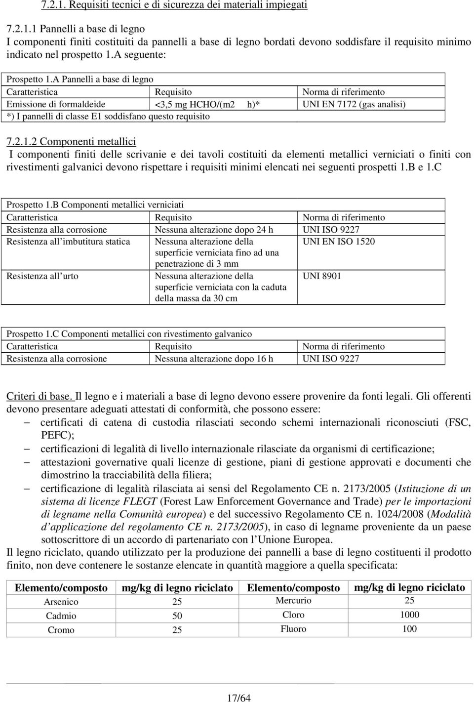 A Pannelli a base di legno Caratteristica Requisito Norma di riferimento Emissione di formaldeide <3,5 mg HCHO/(m2 h)* UNI EN 7172 (gas analisi) *) I pannelli di classe E1 soddisfano questo requisito