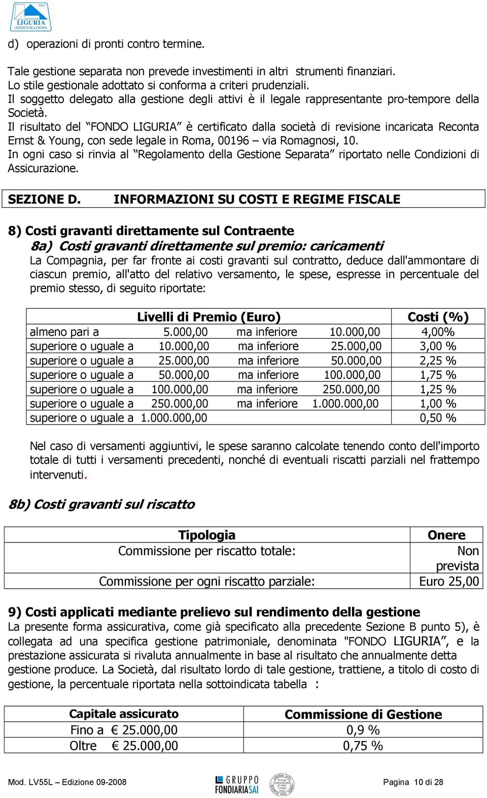 Il risultato del FONDO LIGURIA è certificato dalla società di revisione incaricata Reconta Ernst & Young, con sede legale in Roma, 00196 via Romagnosi, 10.