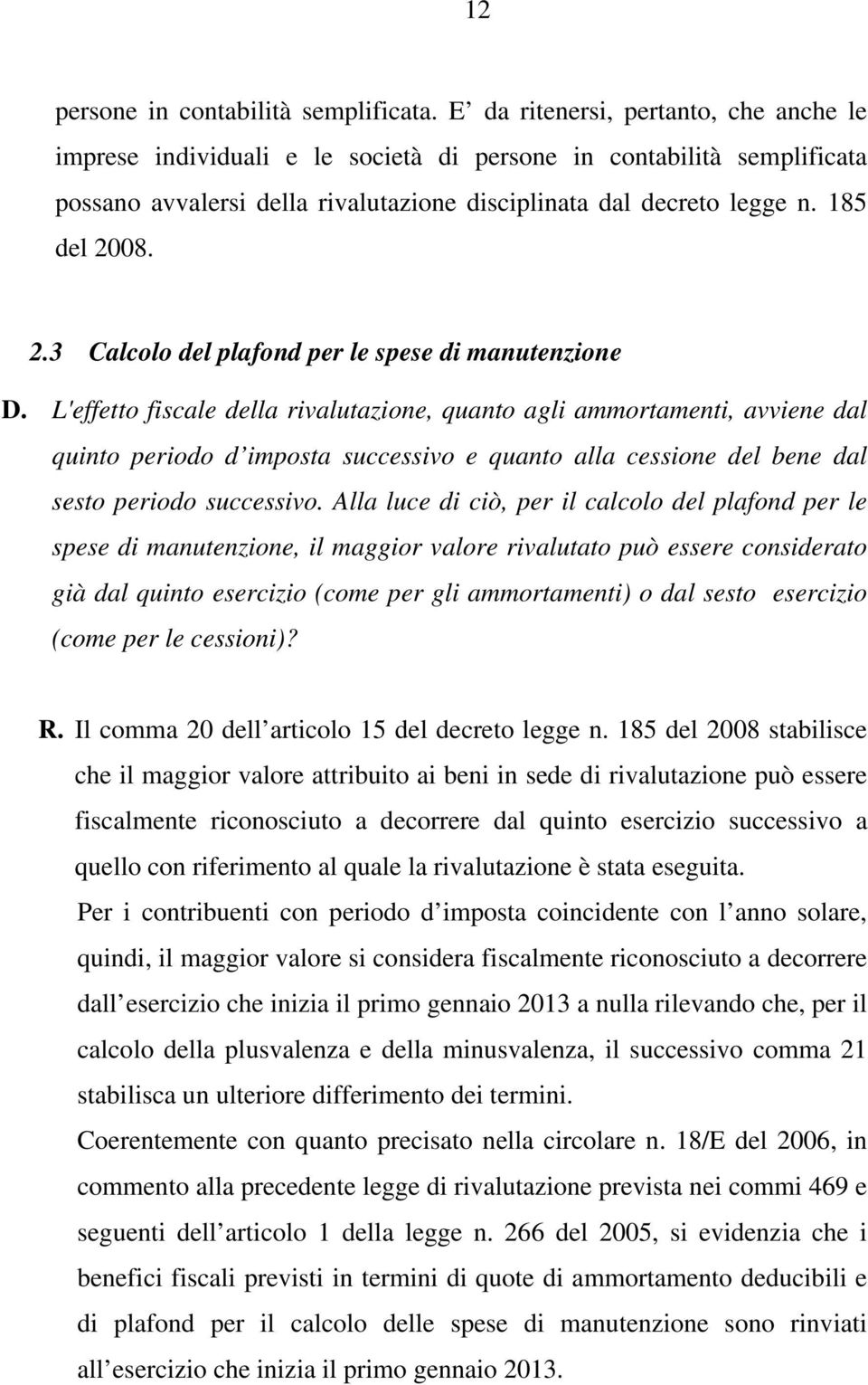 08. 2.3 Calcolo del plafond per le spese di manutenzione D.