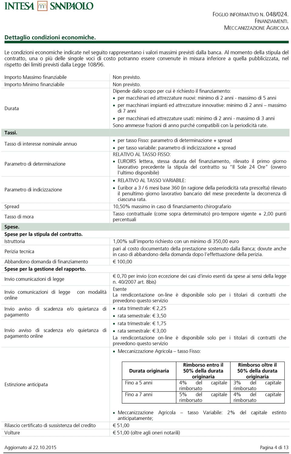 Importo Massimo finanziabile Importo Minimo finanziabile Durata Tassi. Tasso di interesse nominale annuo Parametro di determinazione Parametro di indicizzazione Spread Tasso di mora Spese.