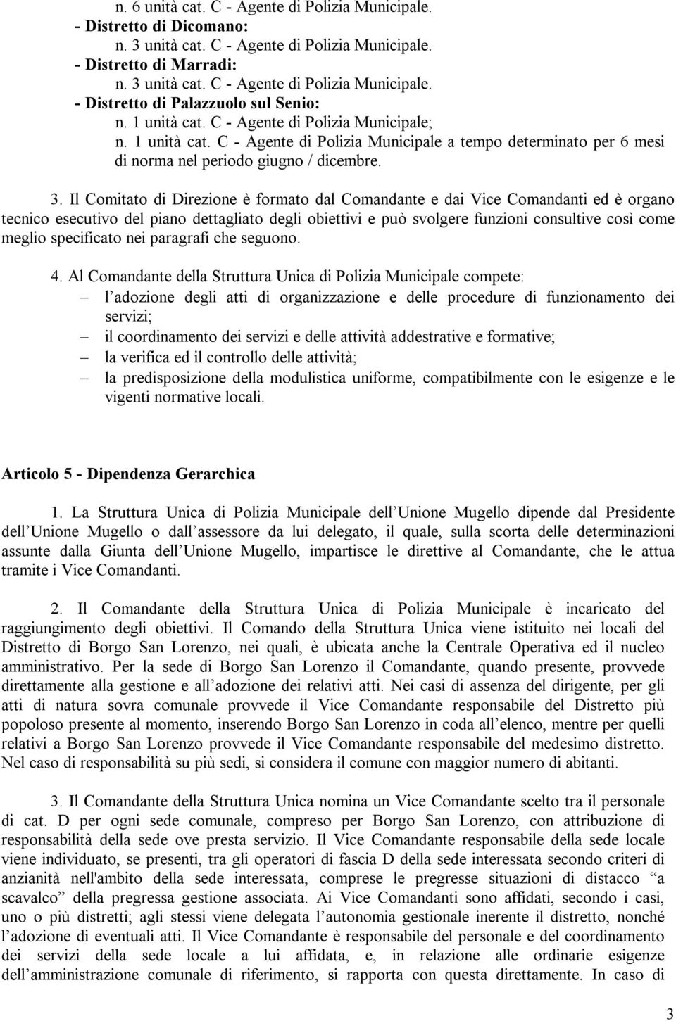 Il Comitato di Direzione è formato dal Comandante e dai Vice Comandanti ed è organo tecnico esecutivo del piano dettagliato degli obiettivi e può svolgere funzioni consultive così come meglio