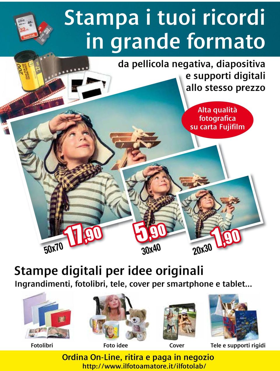 Ingrandimenti, fotolibri, tele, cover per smartphone e tablet.