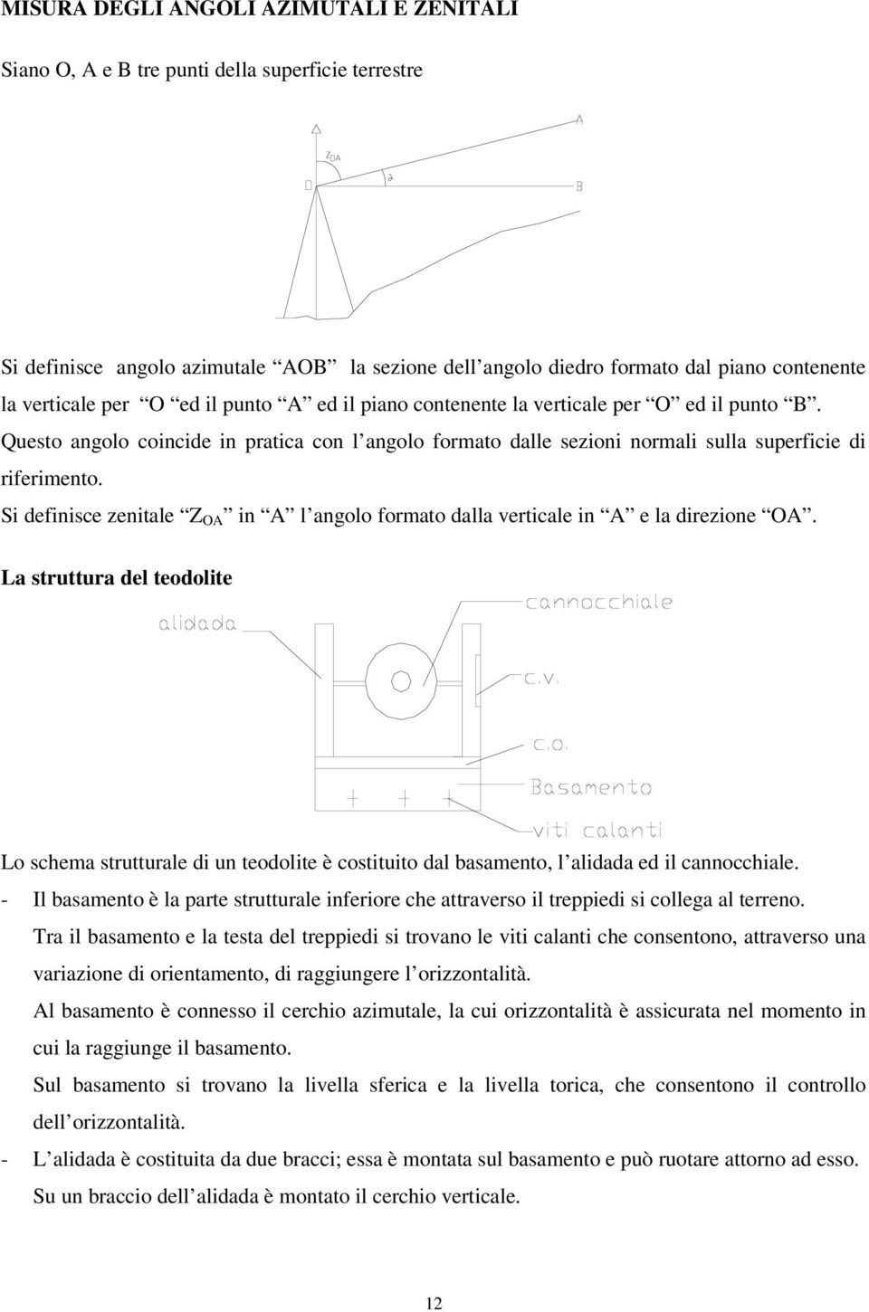 Si definisce zenitale Z OA in A l angolo formato dalla verticale in A e la direzione OA.