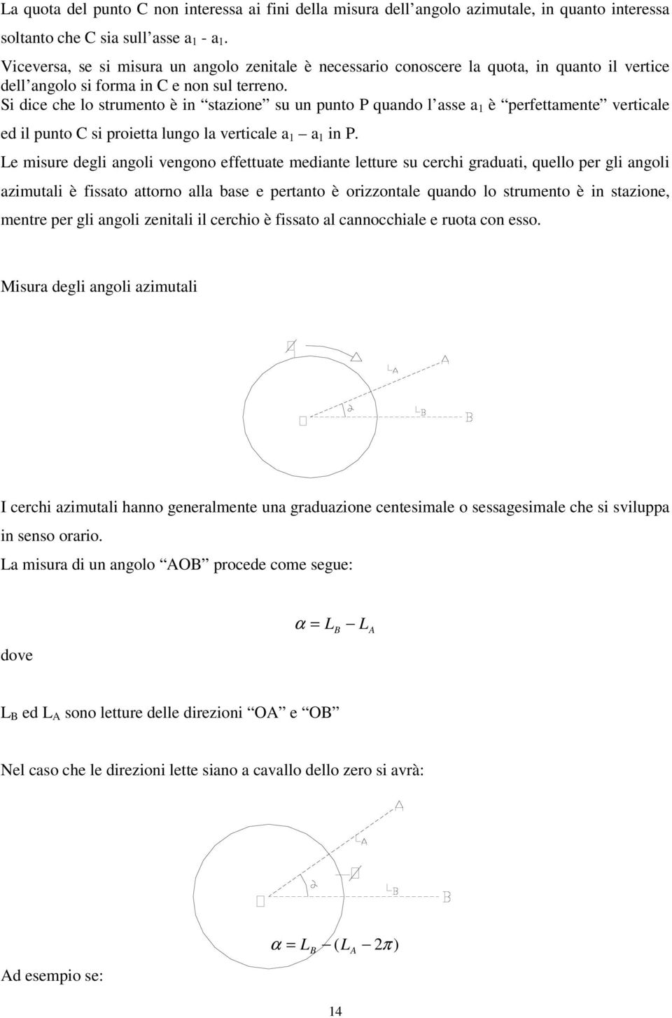 Si dice che lo strumento è in stazione su un punto P quando l asse a 1 è perfettamente verticale ed il punto C si proietta lungo la verticale a 1 a 1 in P.