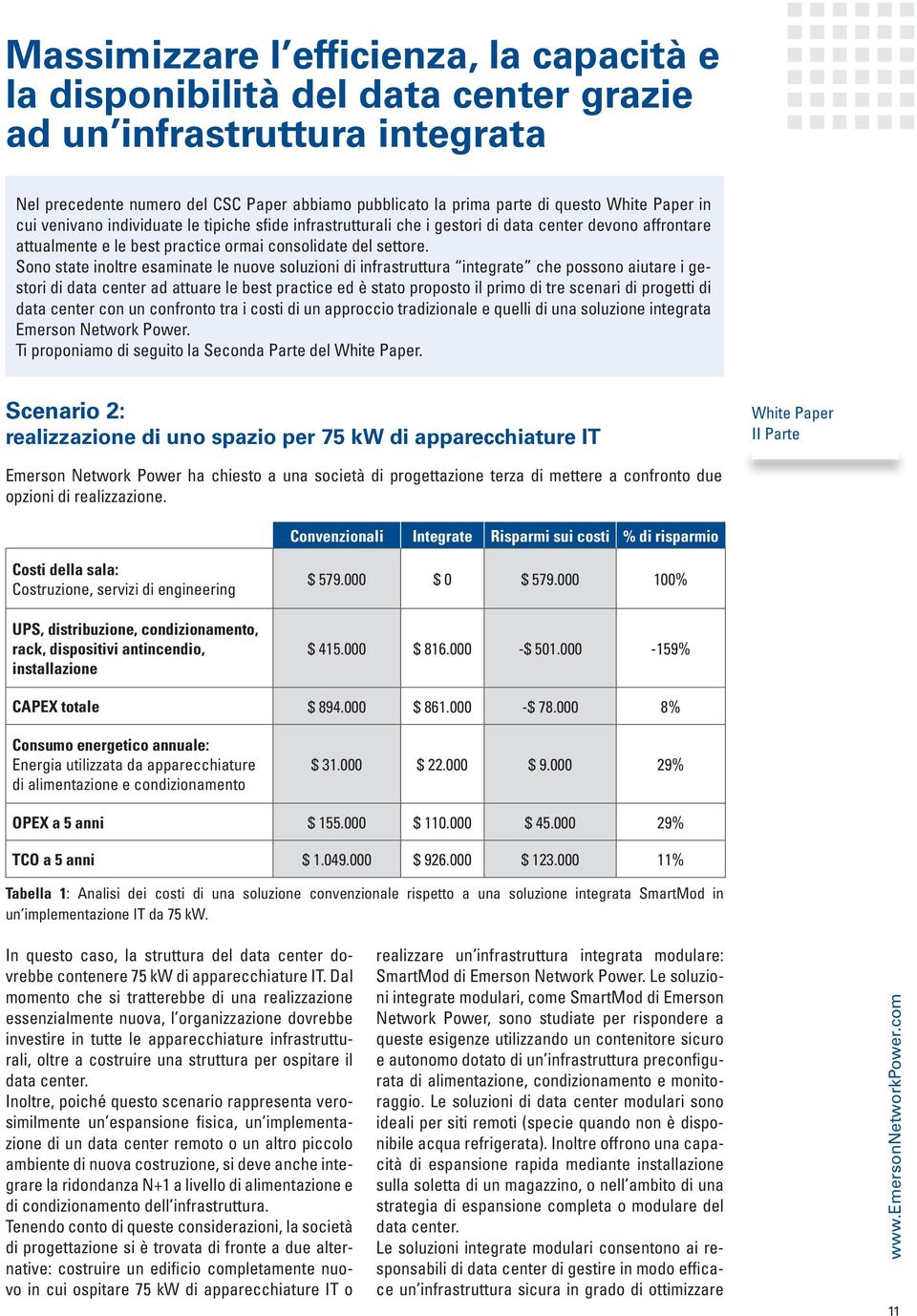 Sono state inoltre esaminate le nuove soluzioni di infrastruttura integrate che possono aiutare i gestori di data center ad attuare le best practice ed è stato proposto il primo di tre scenari di