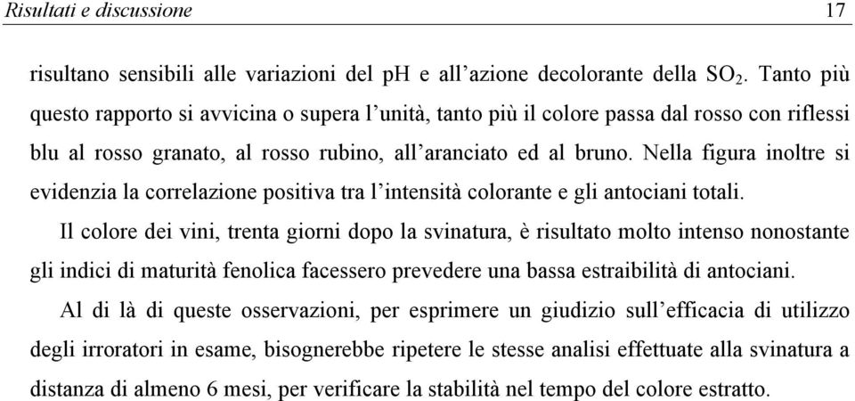 Nella figura inoltre si evidenzia la correlazione positiva tra l intensità colorante e gli antociani totali.