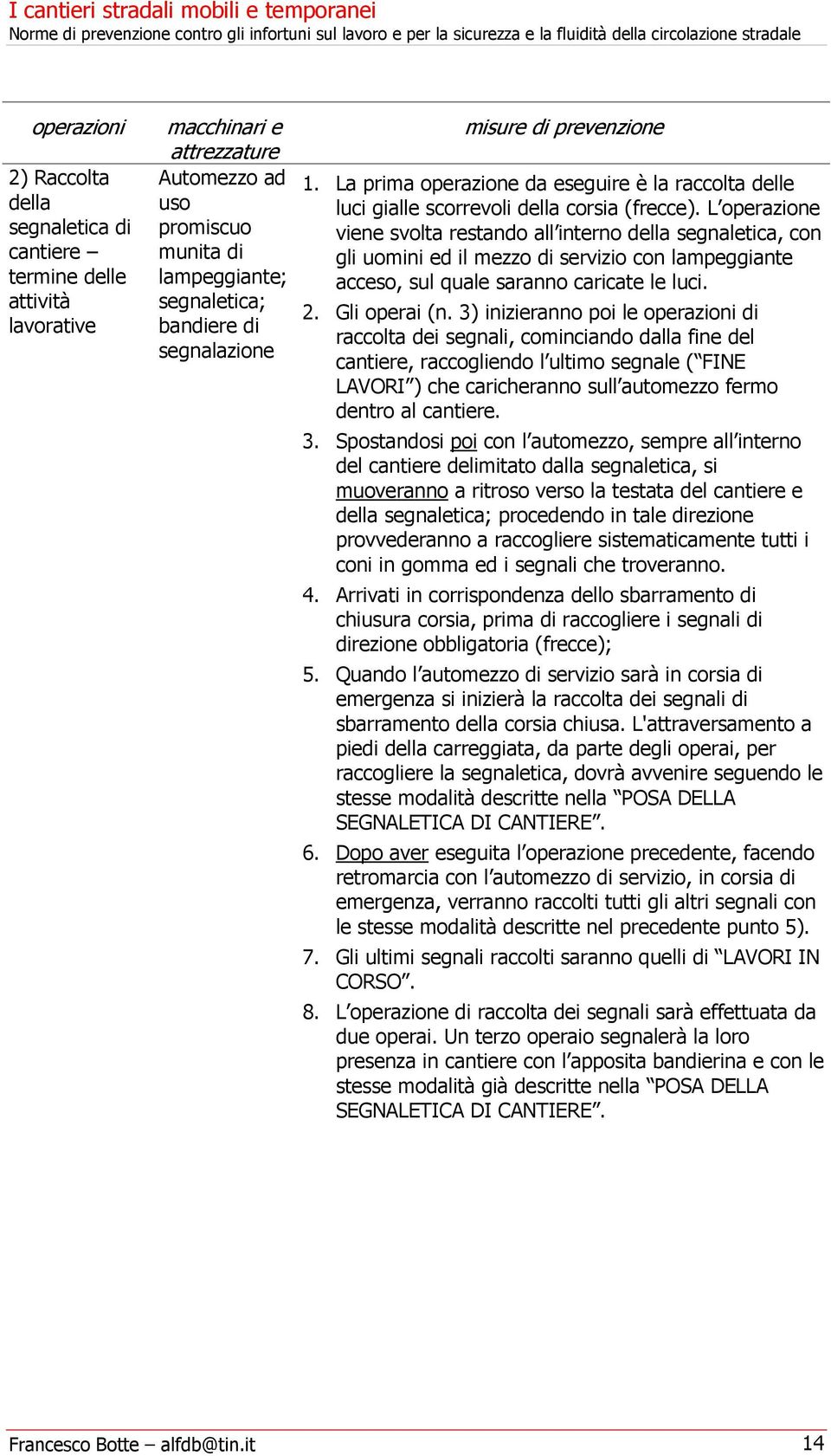 L operazione viene svolta restando all interno della segnaletica, con gli uomini ed il mezzo di servizio con lampeggiante acceso, sul quale saranno caricate le luci. 2. Gli operai (n.