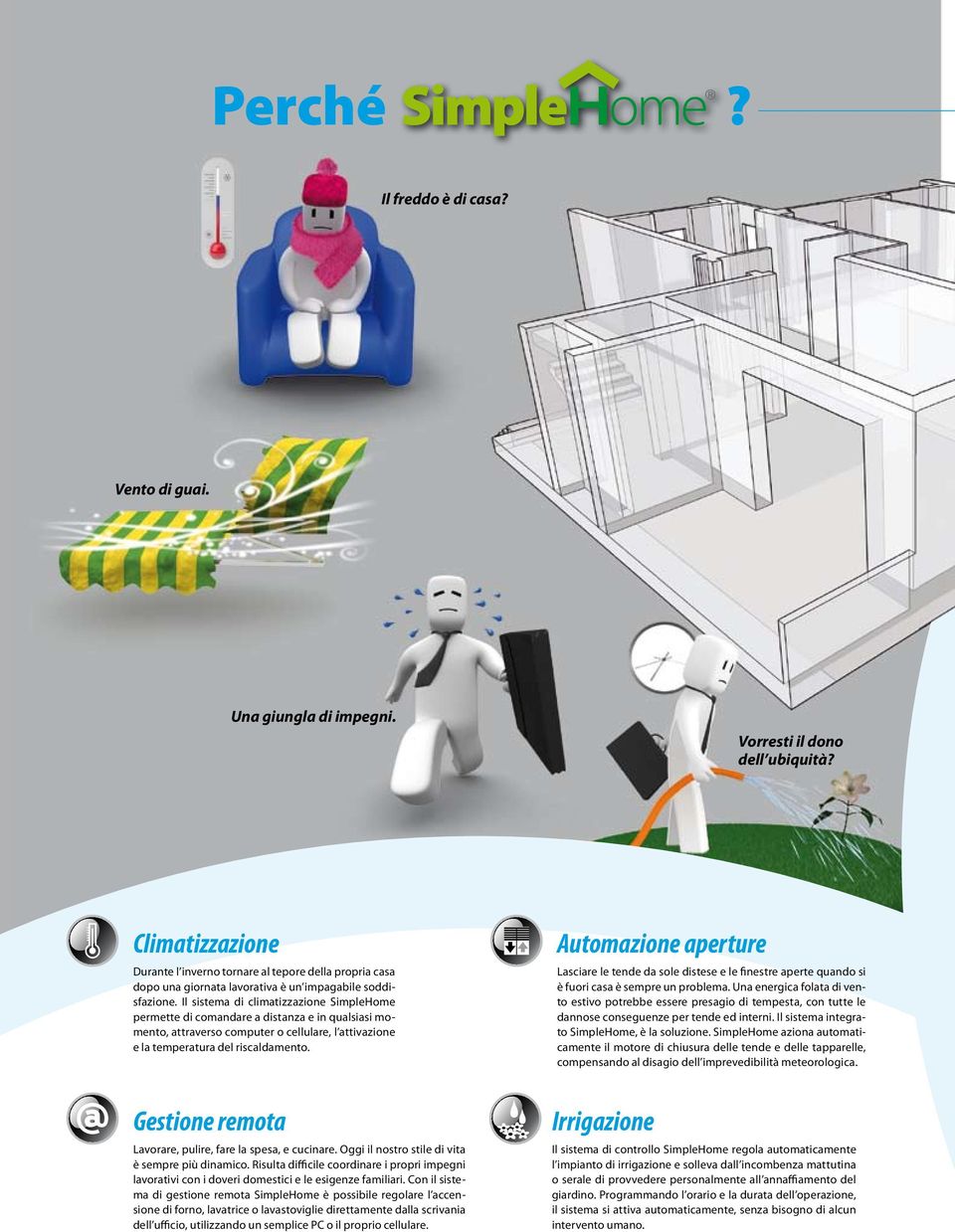 Il sistema di climatizzazione SimpleHome permette di comandare a distanza e in qualsiasi momento, attraverso computer o cellulare, l attivazione e la temperatura del riscaldamento.