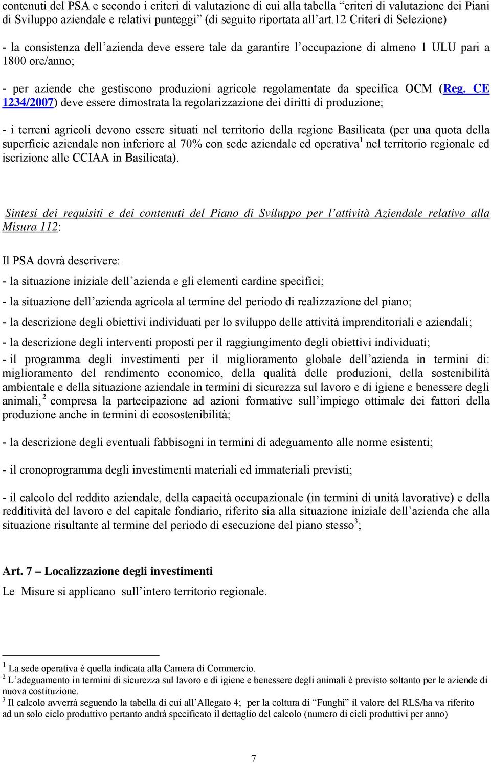 da specifica OCM (Reg.