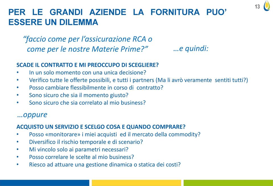 Sono sicuro che sia il momento giusto? Sono sicuro che sia correlato al mio business? oppure ACQUISTO UN SERVIZIO E SCELGO COSA E QUANDO COMPRARE?