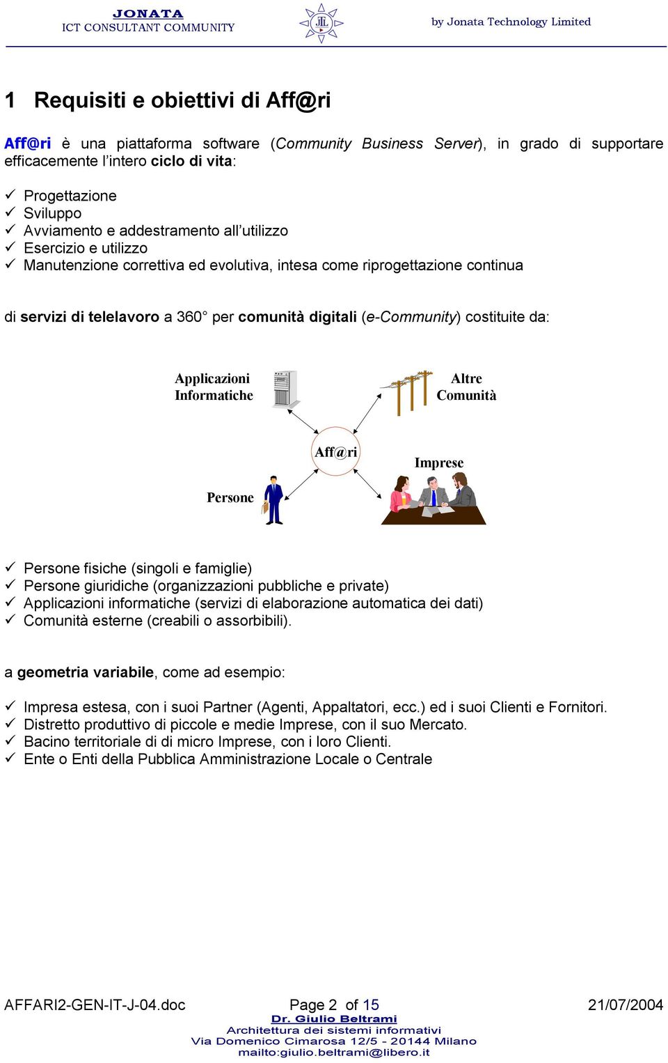 costituite da: Applicazioni Informatiche Altre Comunità Aff@ri Imprese Persone Persone fisiche (singoli e famiglie) Persone giuridiche (organizzazioni pubbliche e private) Applicazioni informatiche