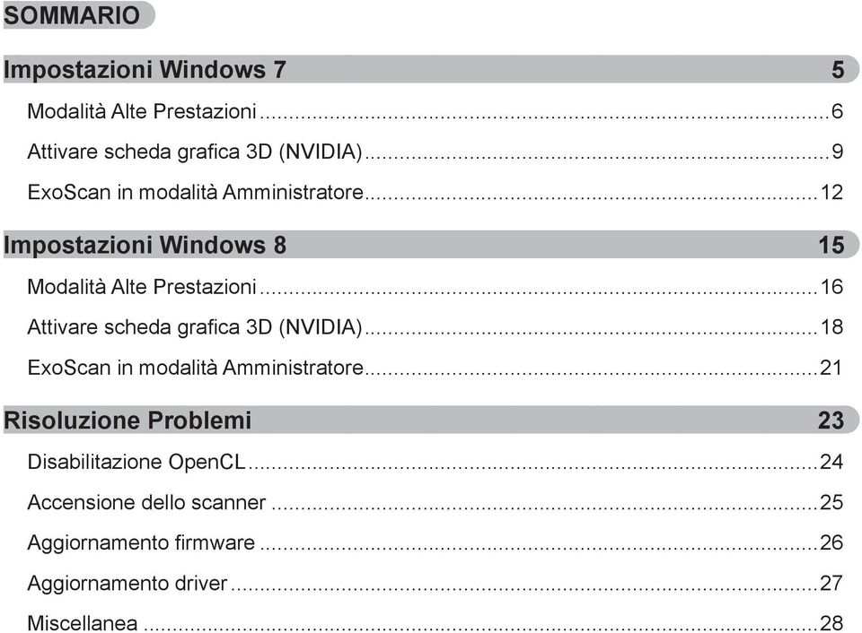 ..16 Attivare scheda grafica 3D (NVIDIA)...18 ExoScan in modalità Amministratore.