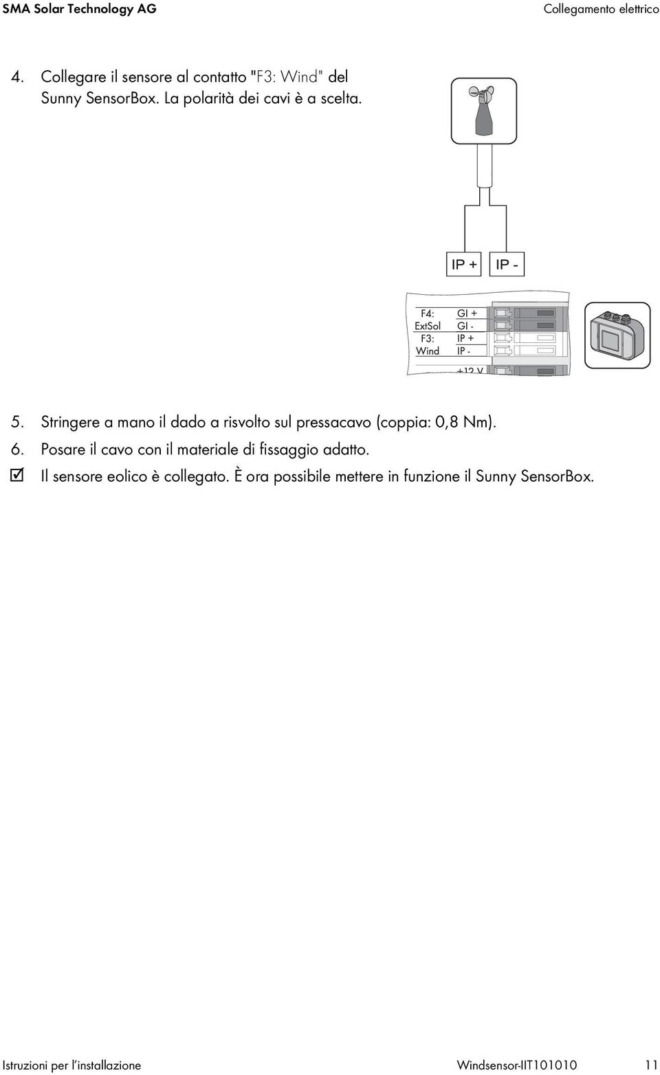 Stringere a mano il dado a risvolto sul pressacavo (coppia: 0,8 Nm). 6.