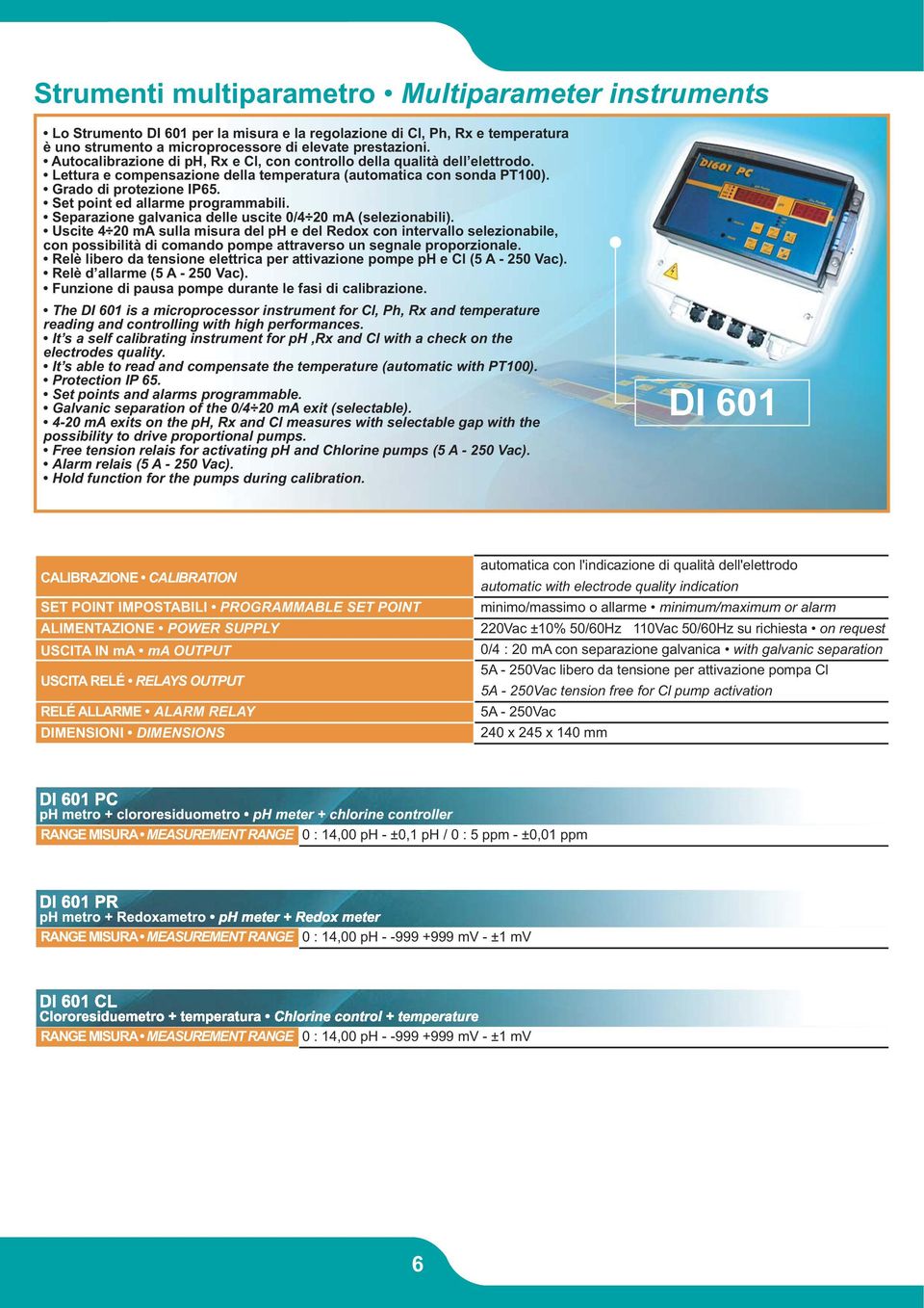 Set point ed allarme programmabili. Separazione galvanica delle uscite 0/4 20 ma (selezionabili).