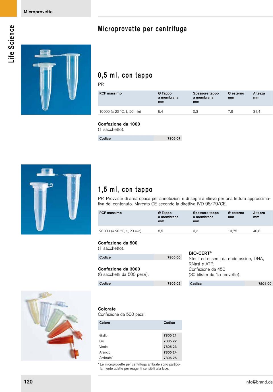 Provviste di area opaca per annotazioni e di segni a rilievo per una lettura approssimativa del contenuto. Marcato CE secondo la direttiva IVD 98/79/CE.