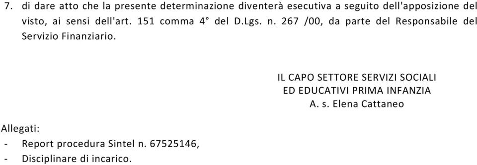 267 /00, da parte del Responsabile del Servizio Finanziario.