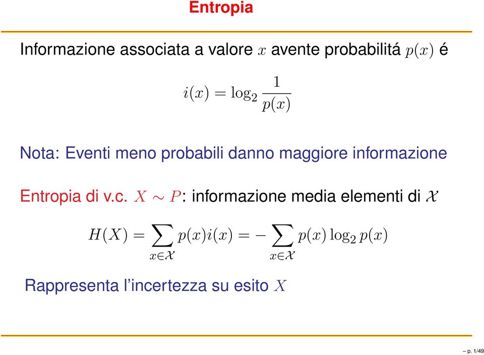 informazione Entropia di v.c.