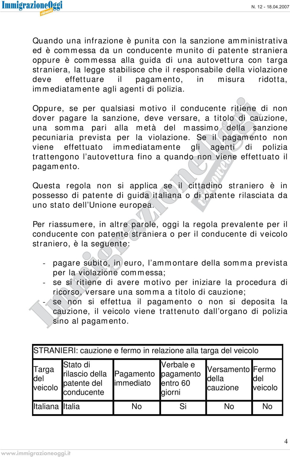 Oppure, se per qualsiasi motivo il conducente ritiene di non dover pagare la sanzione, deve versare, a titolo di cauzione, una somma pari alla metà del massimo della sanzione pecuniaria prevista per