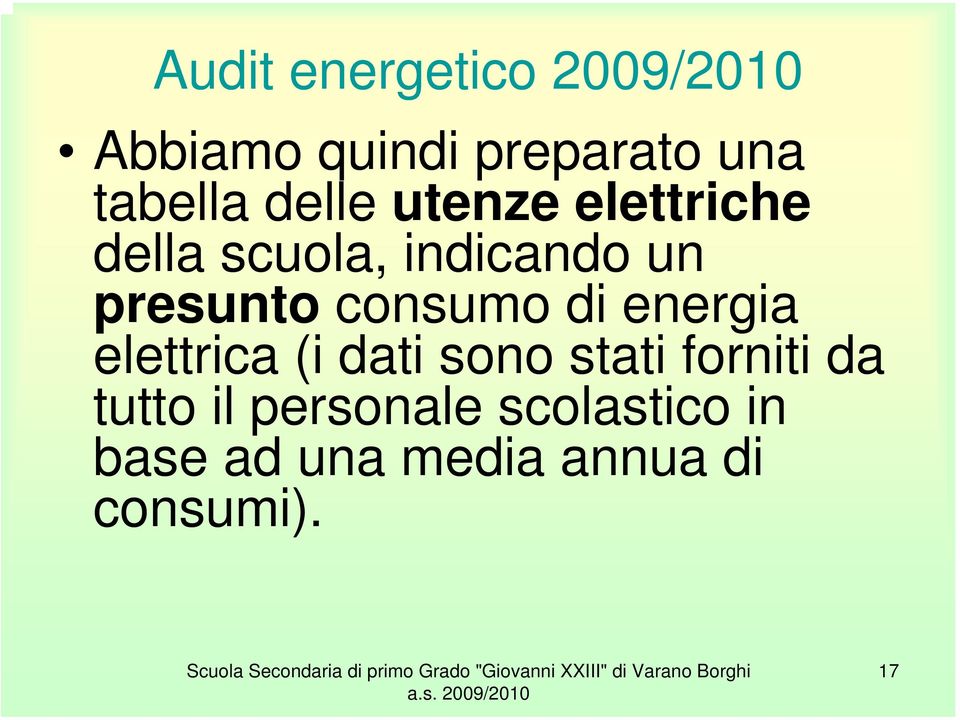 consumo di energia elettrica (i dati sono stati forniti da