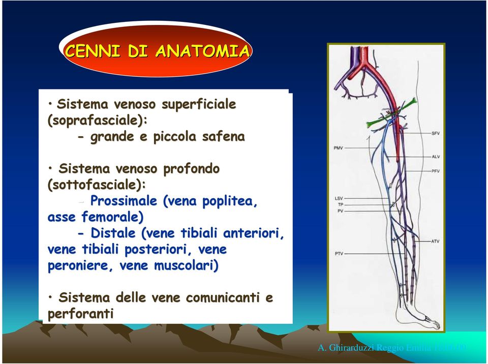femorale) - Distale (vene tibiali anteriori, vene tibiali posteriori, vene peroniere,,